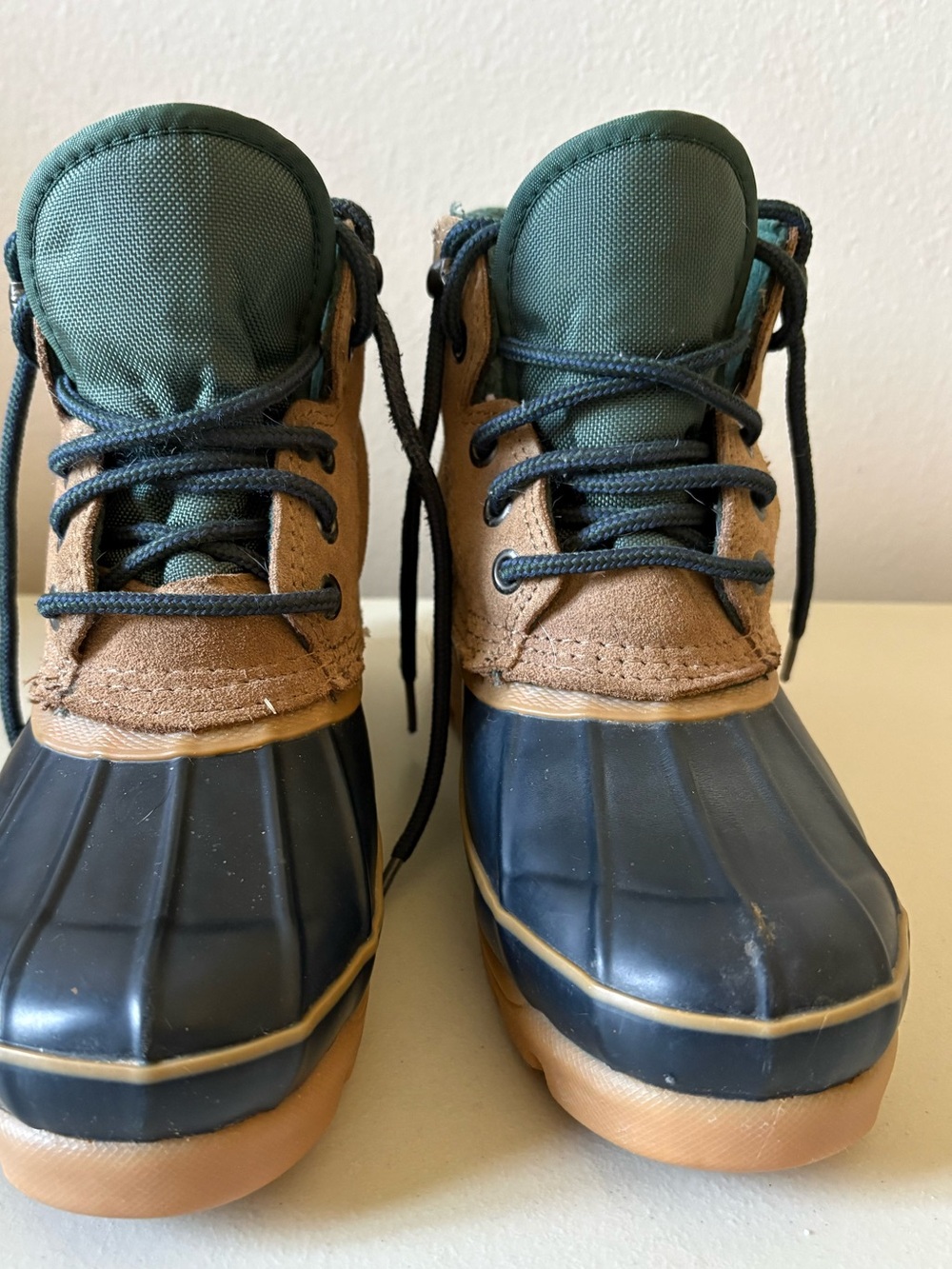 Waterproof Duck Boots in Green and Brown by London Fog.